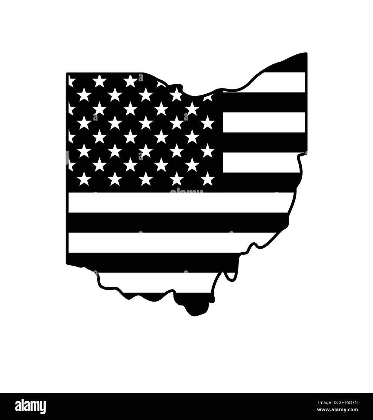 ohio oh state shape with USA united states of america flag black and white vector isolated on white background Stock Vector