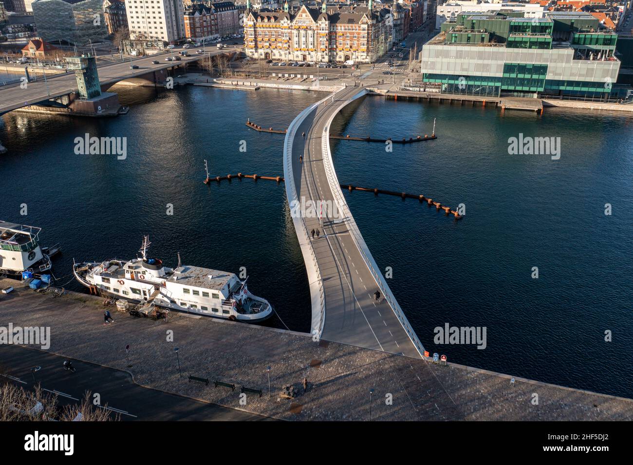 Aerial View of Lille Langebro Bridge in Copenhagen Stock Photo