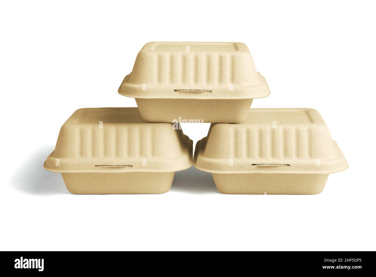 Stack of Three Burger Boxes on white Background Stock Photo