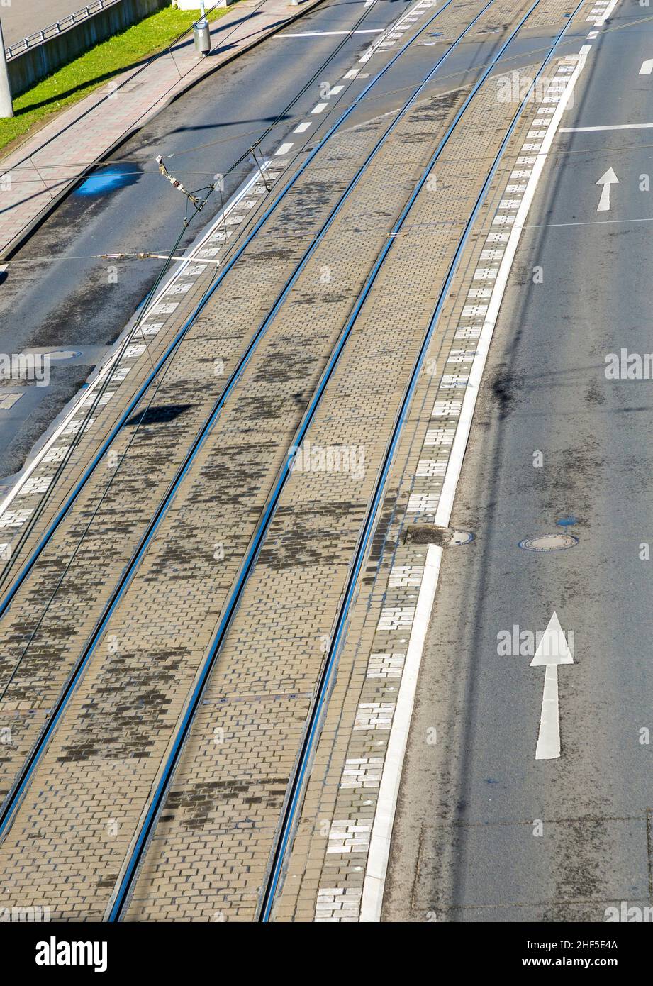 Street Car Rails detail of pattern of street and rails of streetcar in Cologne Stock ...