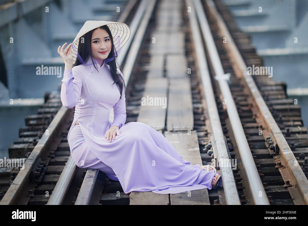 Ho Chi Minh city, Viet Nam: Ao Dai, Beautiful girl in Vietnamese traditional costume Stock Photo