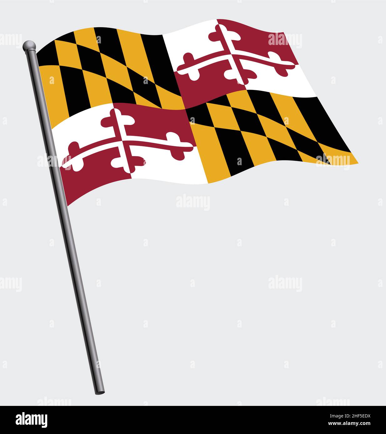 accurate correct maryland md state flag flying waving on flagpole ...