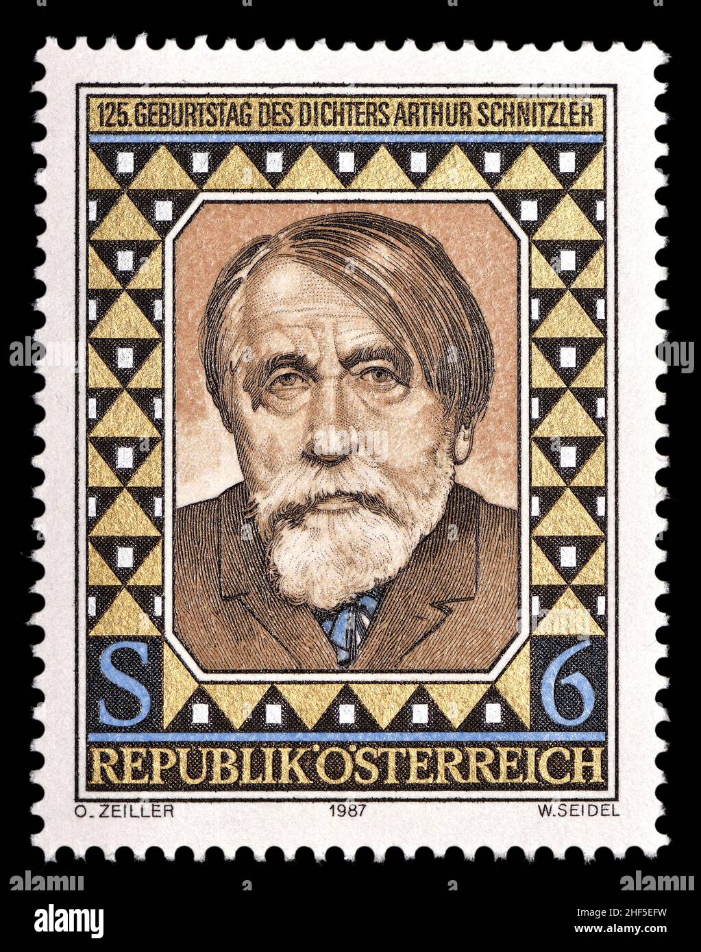 Austrian postage stamp (1987) : Arthur Schnitzler (1862 – 1931) Austrian author and dramatist. 150th birthday Stock Photo