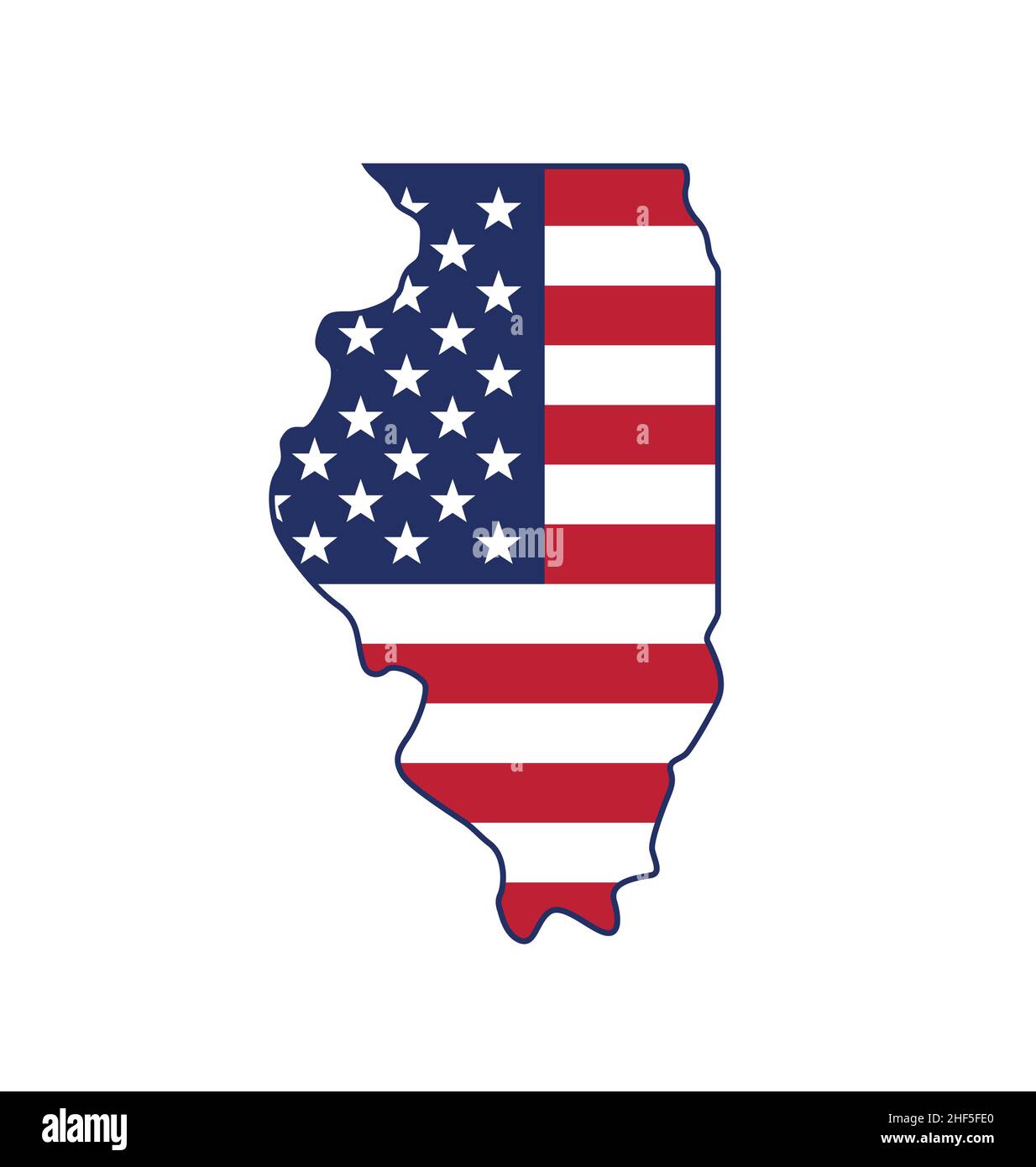 Illinois IL state map shape with usa flag simplified symbol vector