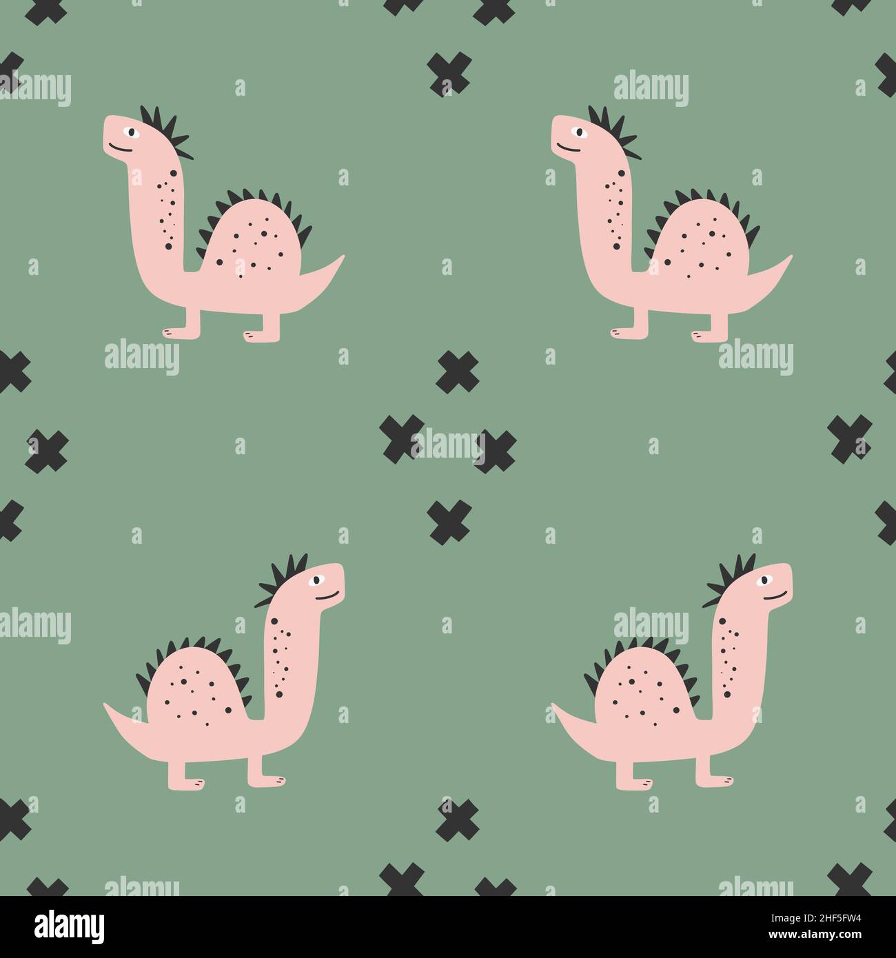Cute dinosaur pattern - hand drawn childish dinosaur seamless pattern ...