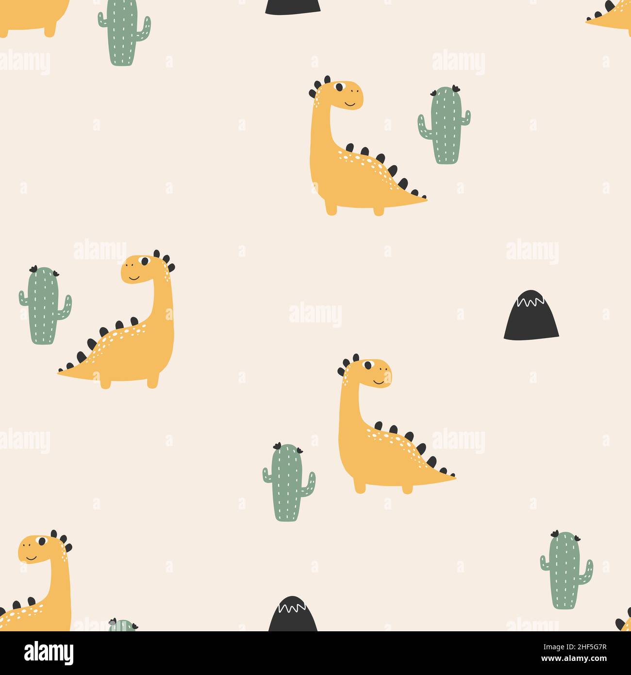 Cute dinosaur pattern - hand drawn childish dinosaur seamless pattern ...