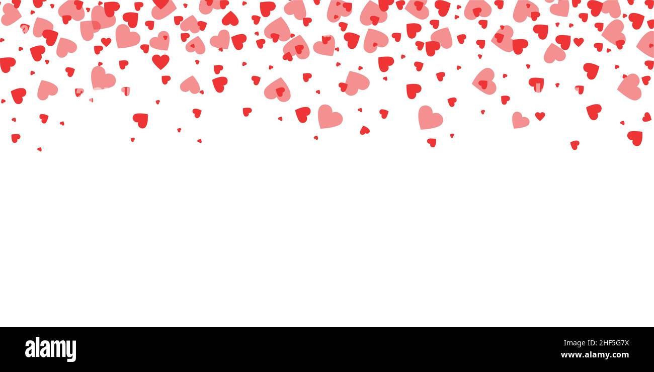 heart confetti border on white background for wedding and valentines ...