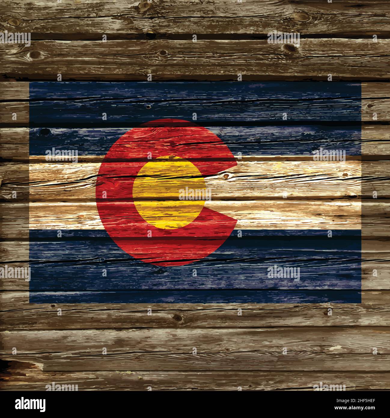 Accurate colorado co flag painted on old rustic timber wood wall vector