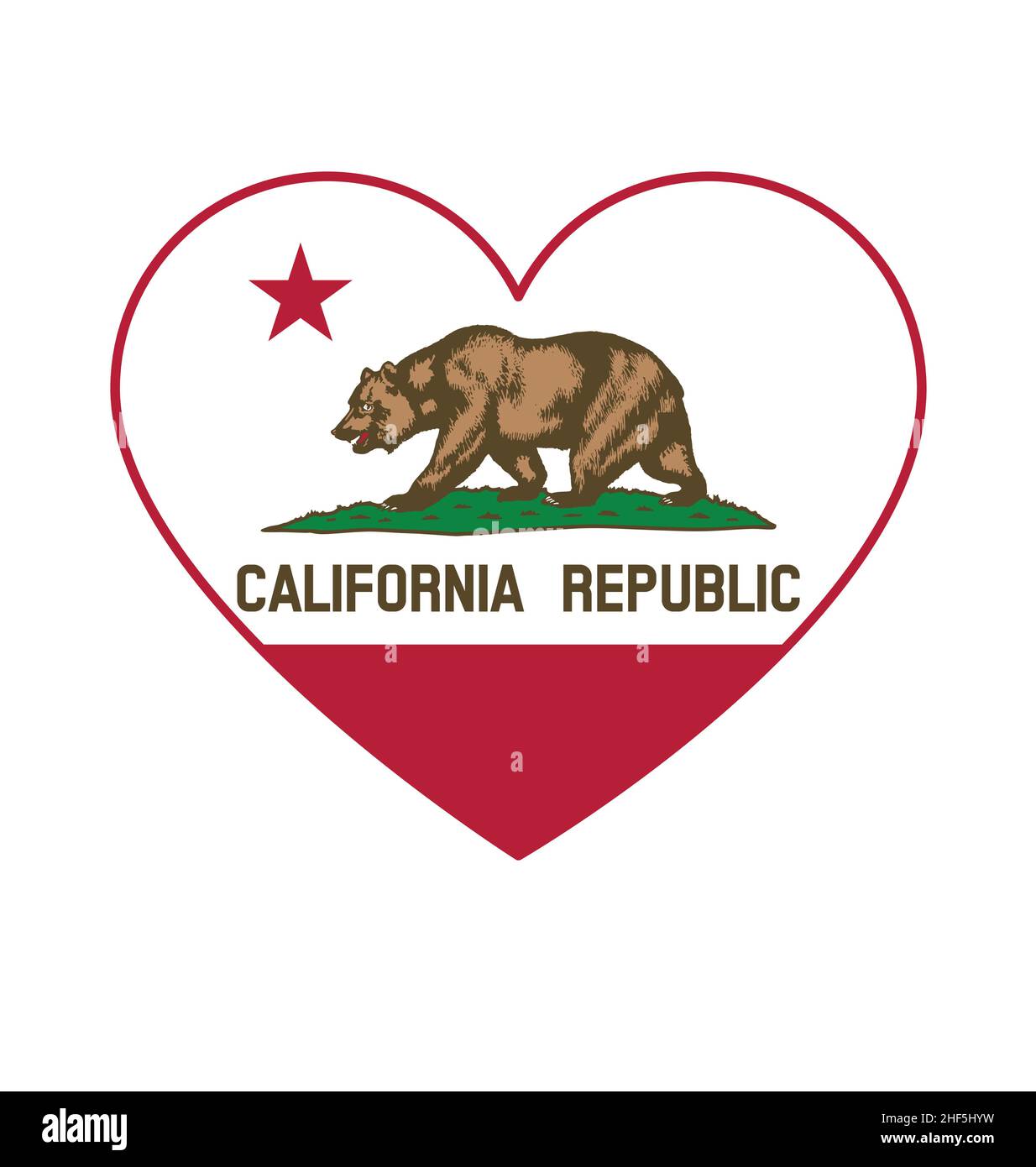 california ca state flag in heart shape symbol logo icon tshirt graphic design vector isolated on white background Stock Vector
