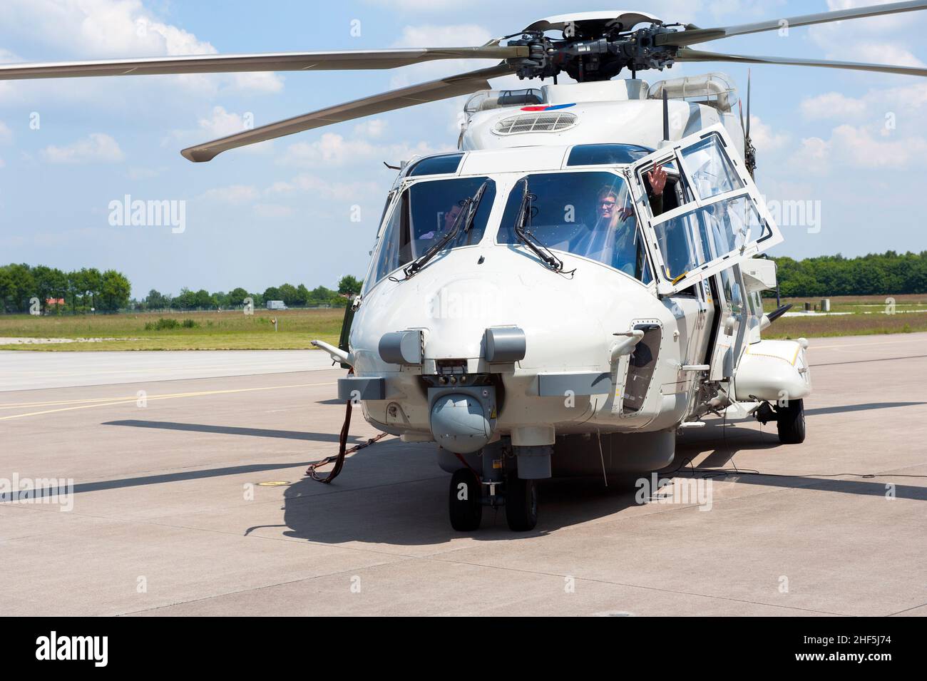 Gilze-Rijen, Netherlands. A NH-90 Helicopter parked outside it's Hangar at the Dutch Airforce Airbase, waiting to be deployed on a mission. Stock Photo