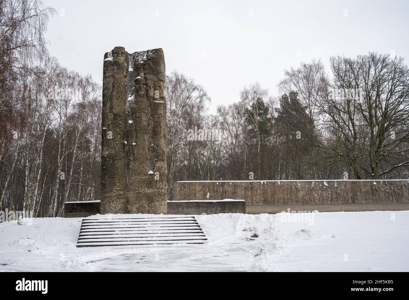 December 30, 2021 - Stutthof, Poland: A memorial monument at the Nazi Concentration Camp Stutthof. It's estimated that between 62.000 - 65.000 died between 1939 and 1945 in this camp Stock Photo