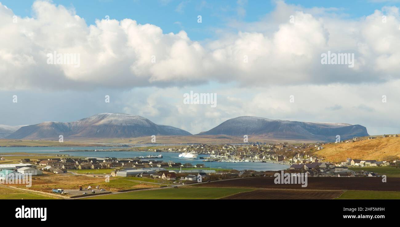 Stromness with Northlink Ferry, Orkney Isles Stock Photo
