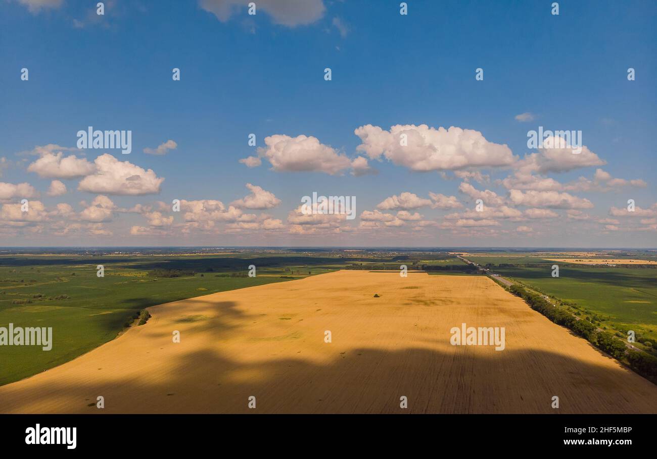 Aerial landscape of summer farm wheat field harvest crops Stock Photo ...