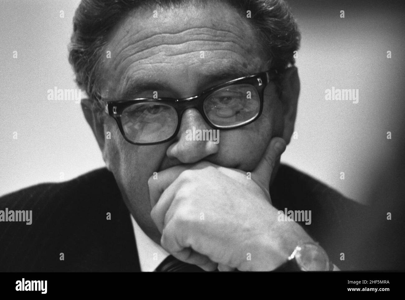Secretary of State Henry A. Kissinger at a National Security Council Meeting to Discuss the Situation in South Vietnam Stock Photo