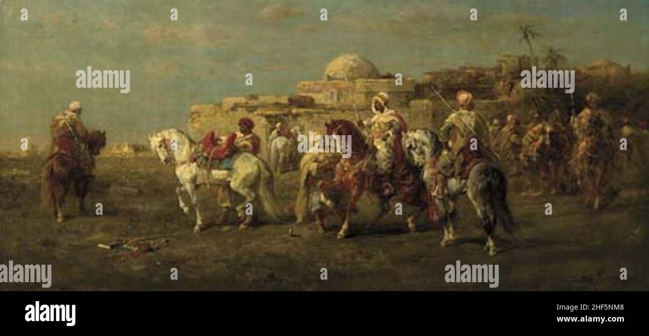 Adolf Schreyer - Arab Horsemen. Stock Photo