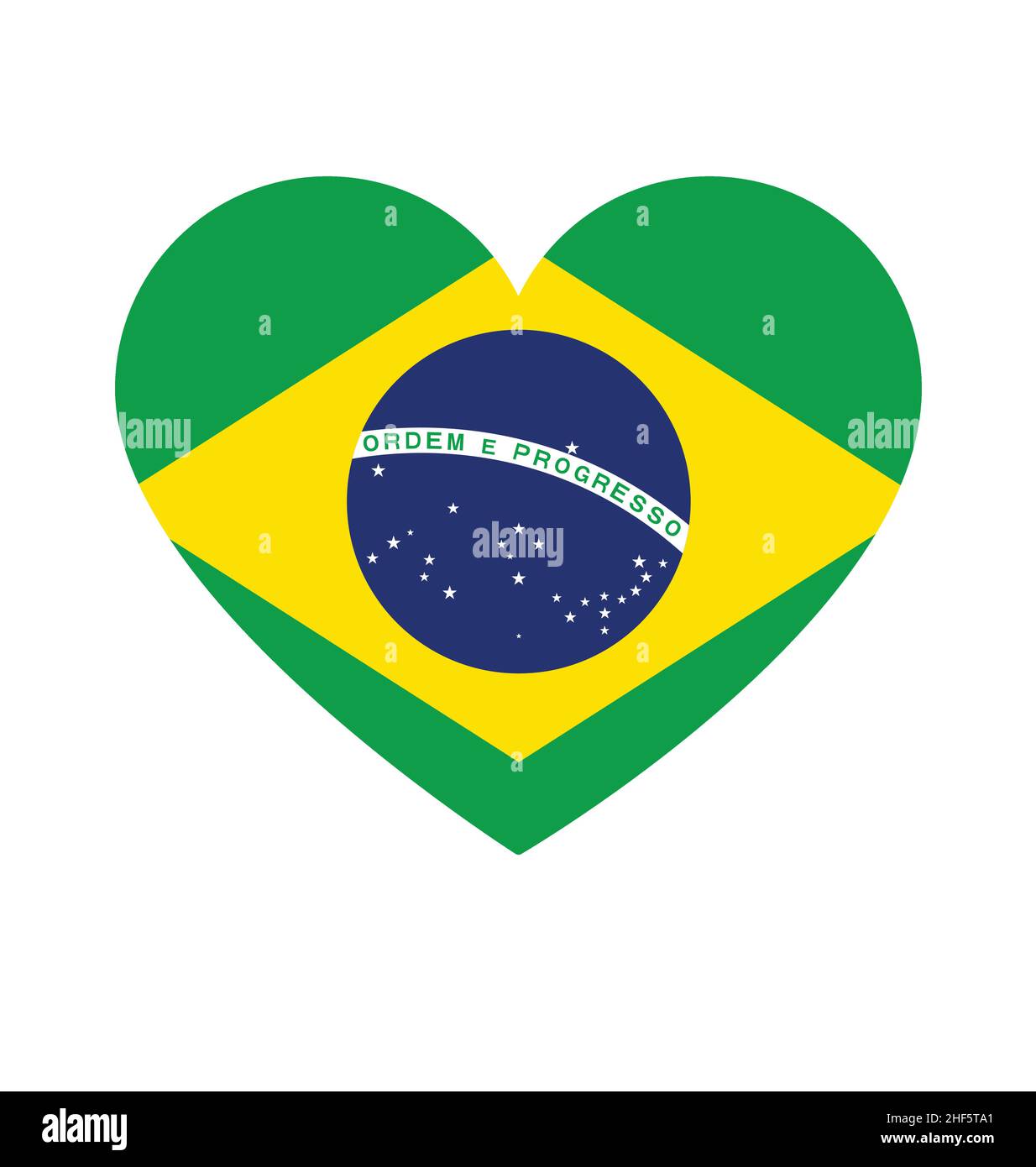 Brazil Brasil flag in love heart shape vector icon isolated on white background Stock Vector