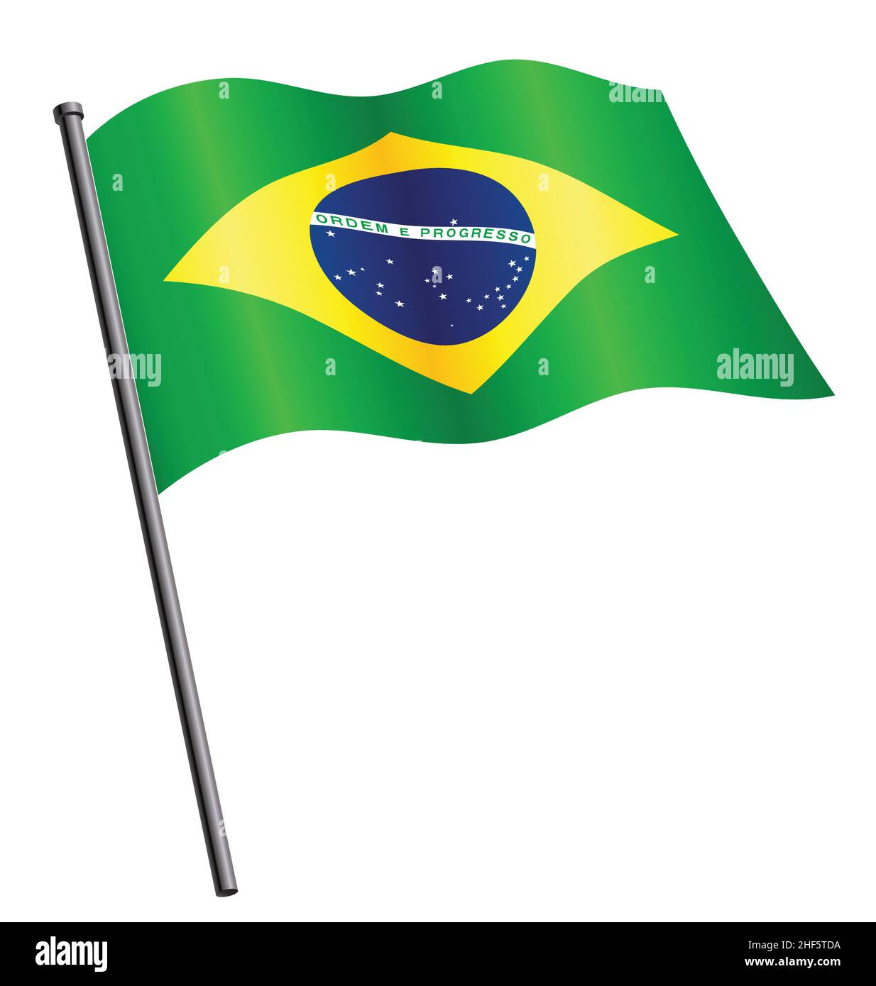 brazil brasil flag flying waving on flagpole icon vector isolated on white background Stock Vector