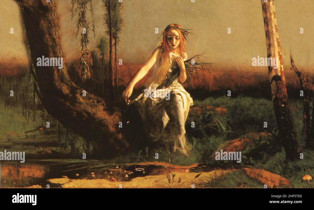 woman by the lake vintage illustration Stock Photo - Alamy