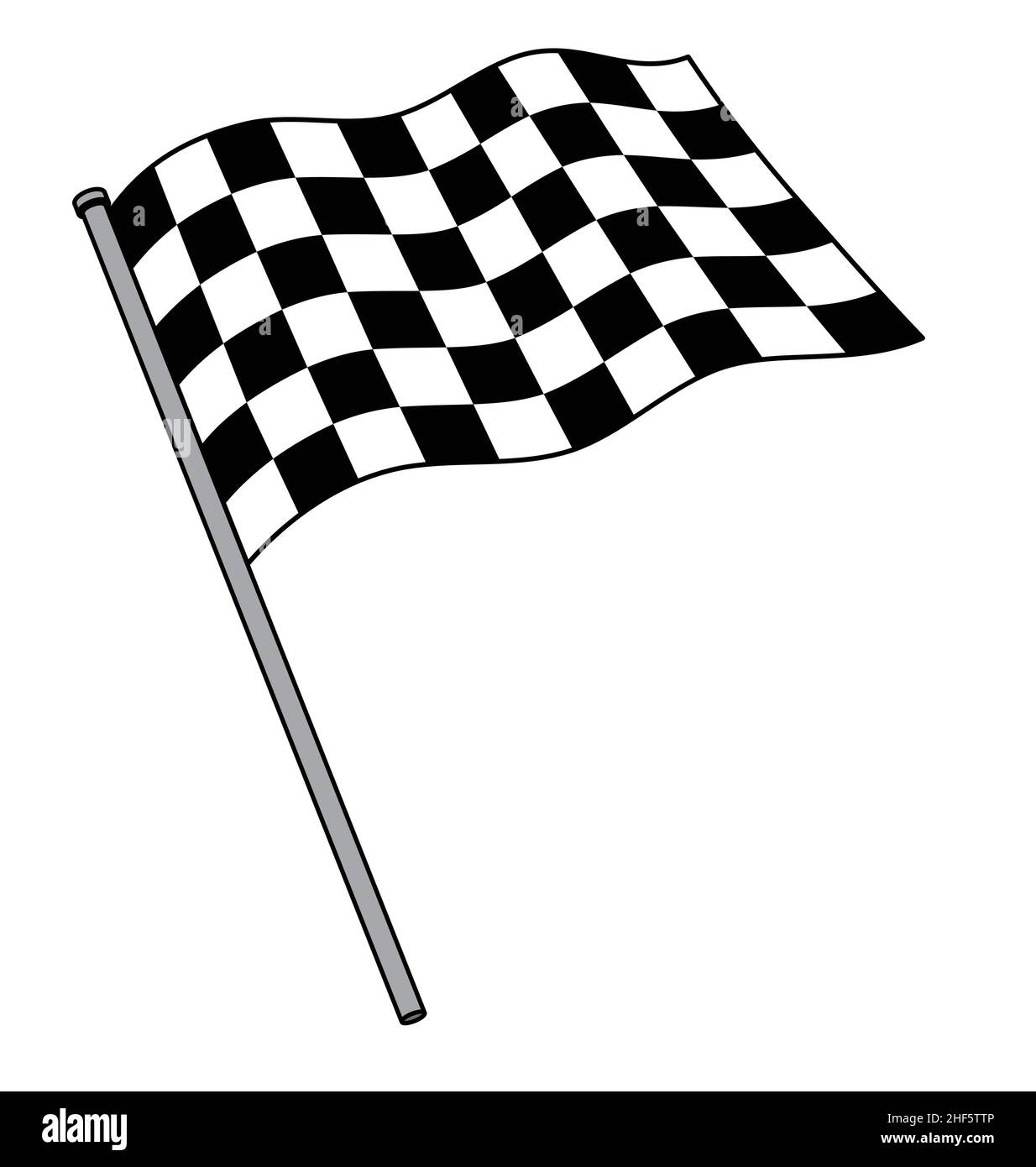 chequered checkered racing flag cartoon flying waving on flagpole vector isolated on white background Stock Vector