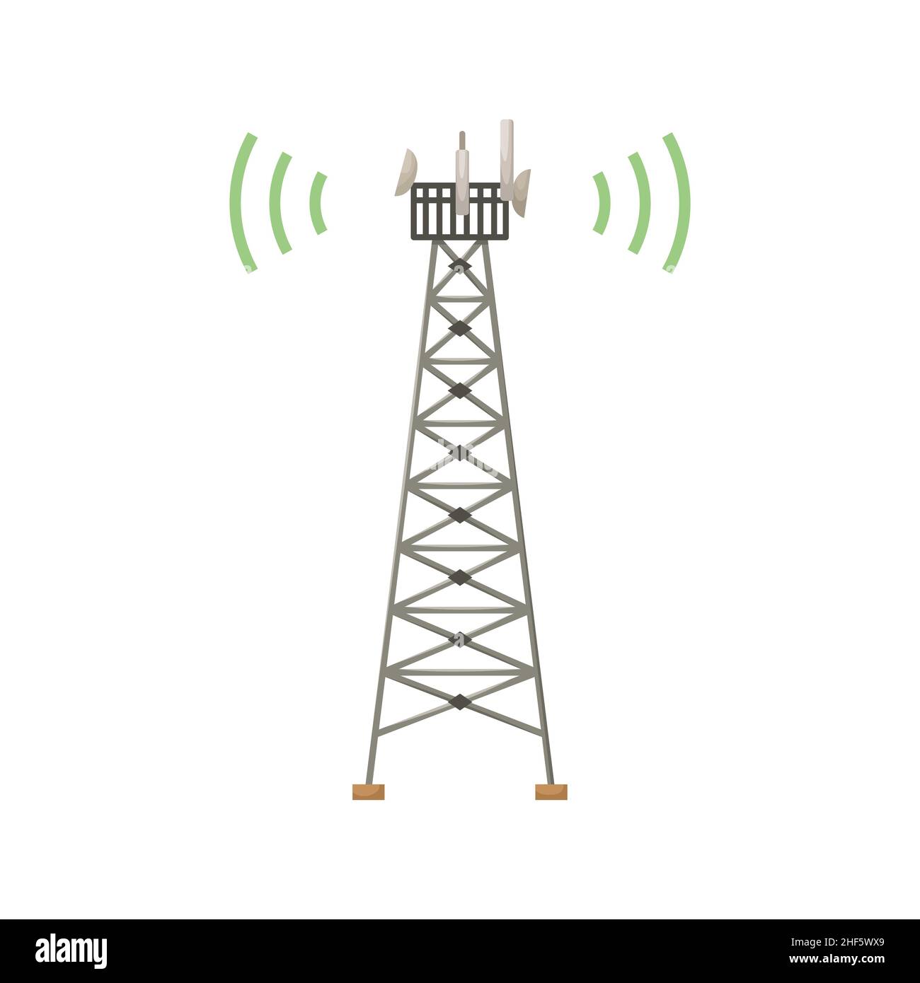Vector illustration of a cellular communication tower. 5G, 4g signal distribution. The Internet. Modern technologies. Flat style Stock Vector
