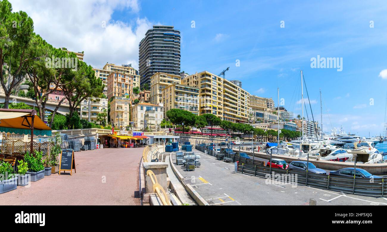 Panoramic view to main promenade and harbor in Monaco Stock Photo