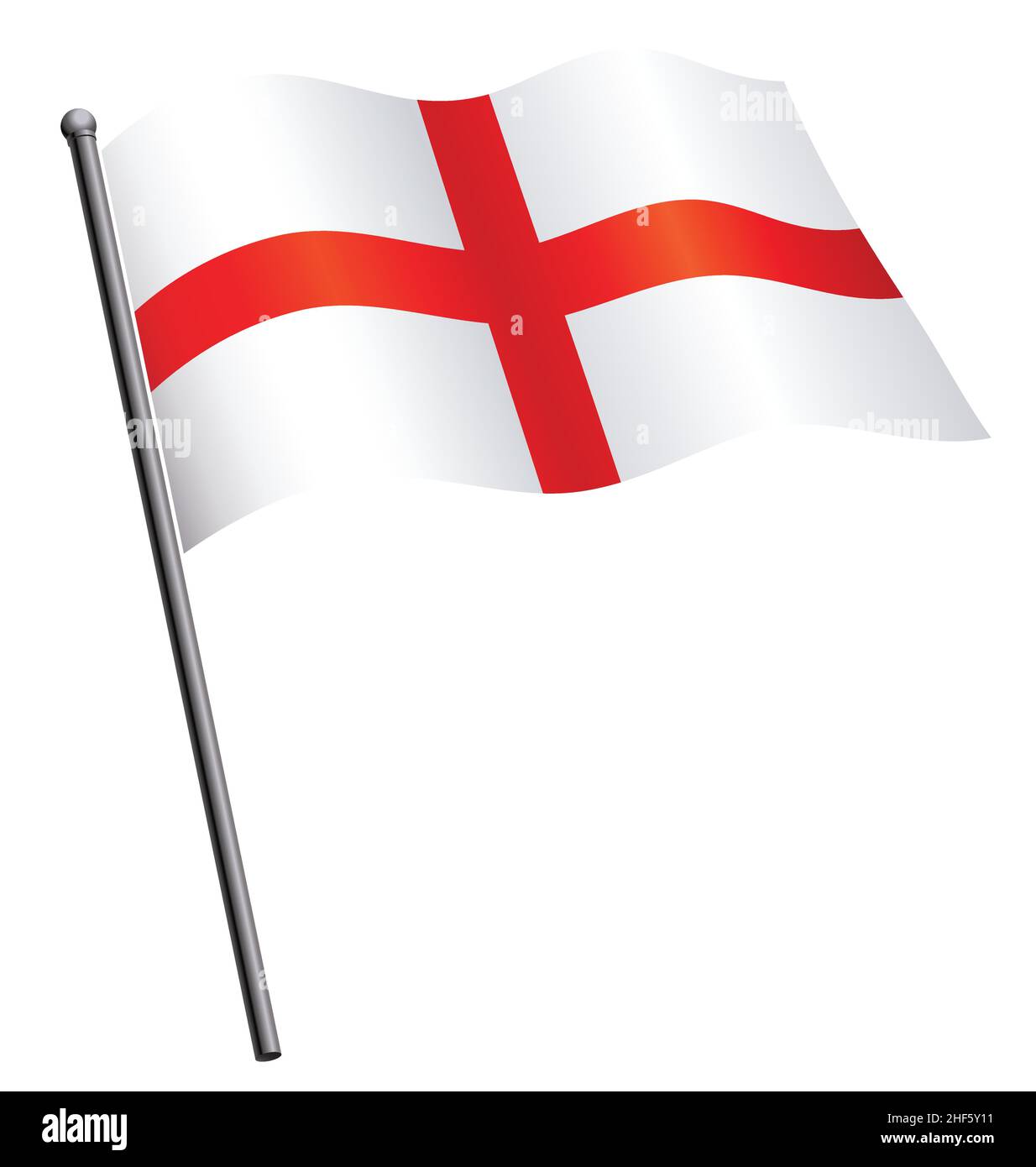 flying waving English Flag of england st georges cross on flagpole vector isolated on white background Stock Vector