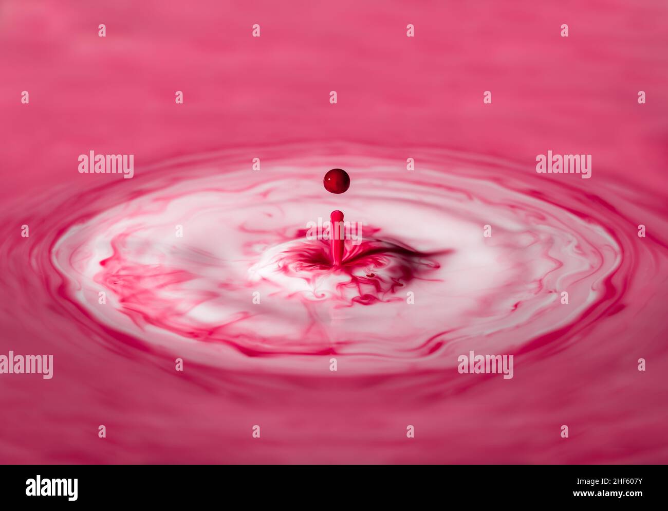 Red drop falls into the water surface milk surface Stock Photo Alamy