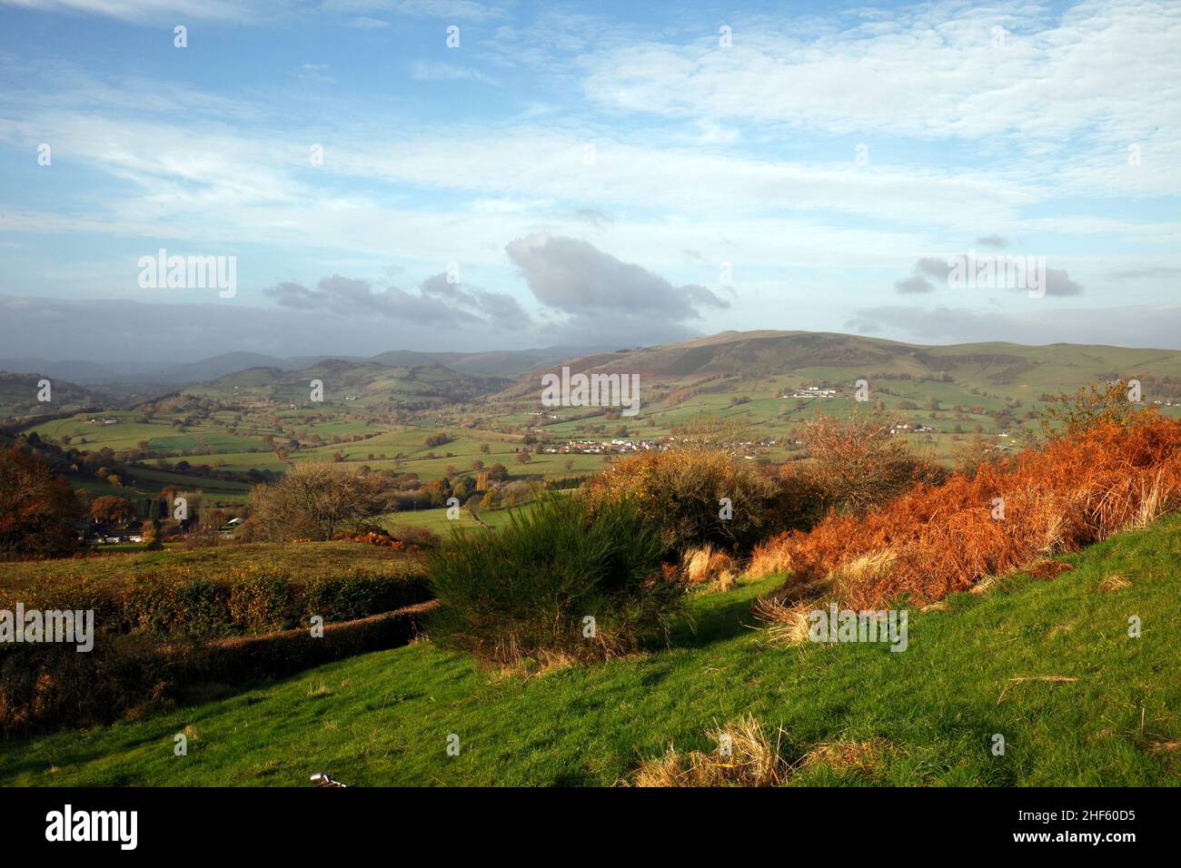 The Berwyn Mountain range,  a range of mountains situated near to the England and Wales border above Oswestry. Ceiriog Valley view. UK. GB Stock Photo