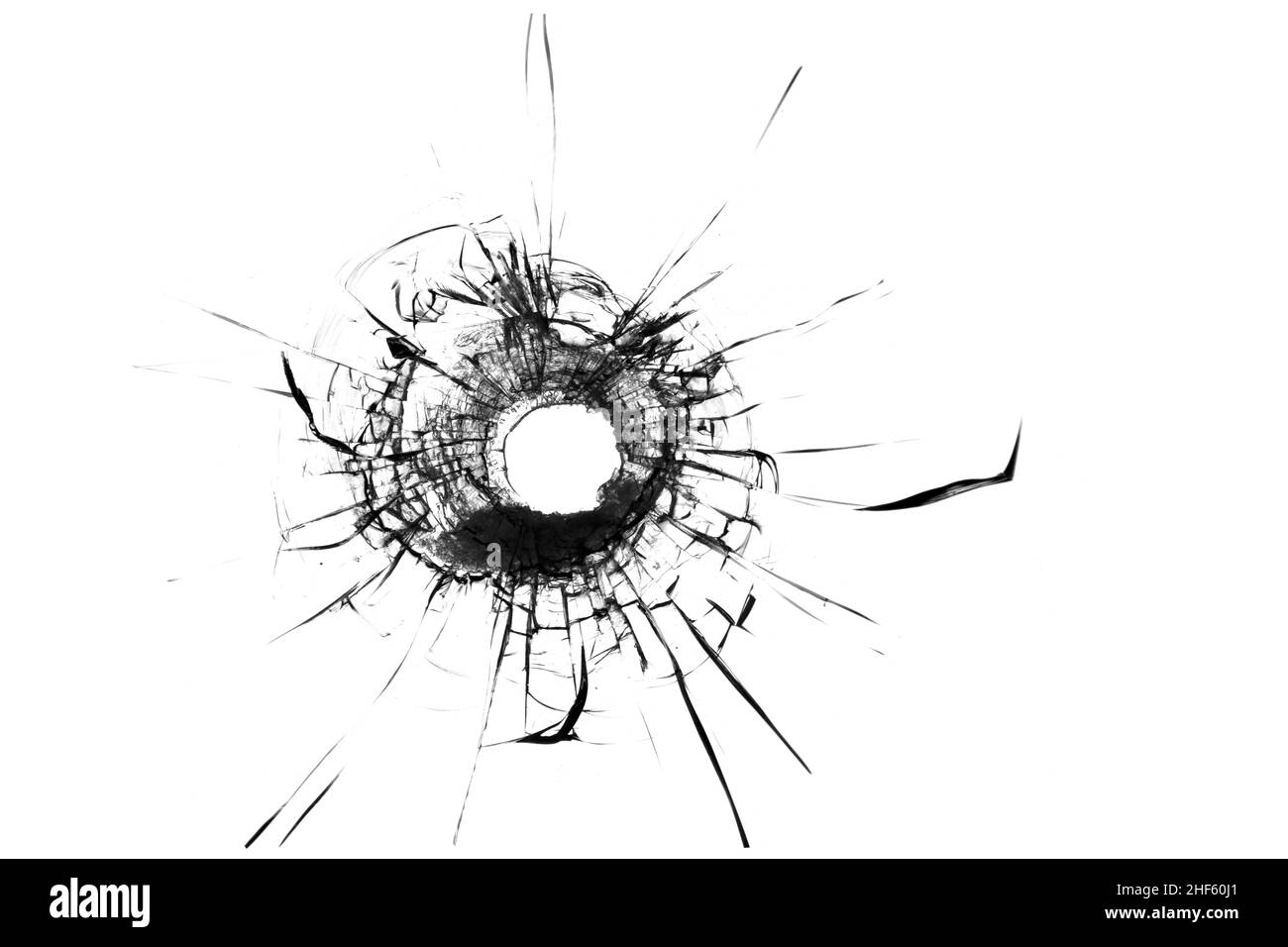 The texture of broken glass. Bullet hole Stock Photo
