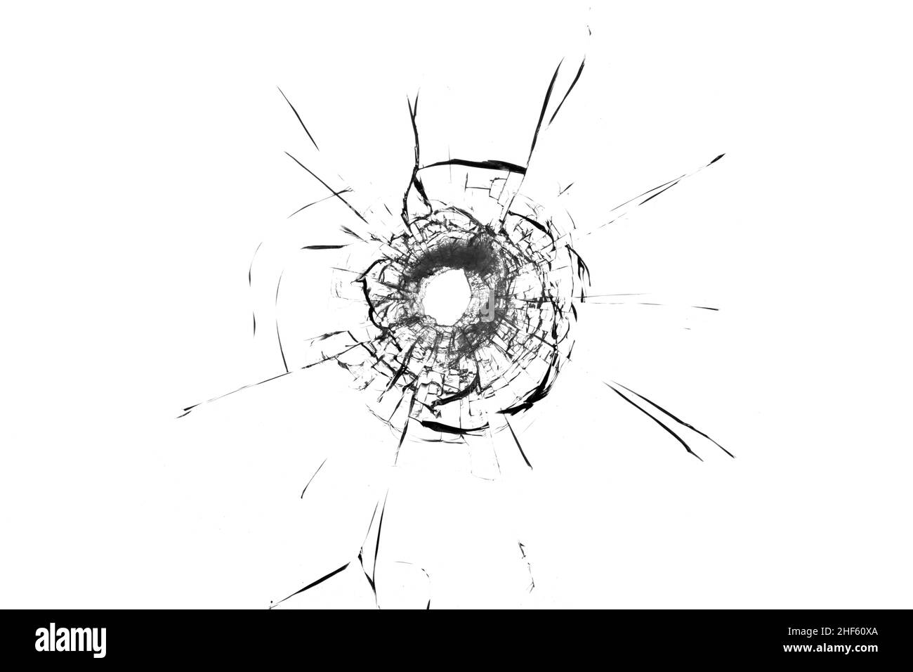 The texture of broken glass. Bullet hole Stock Photo