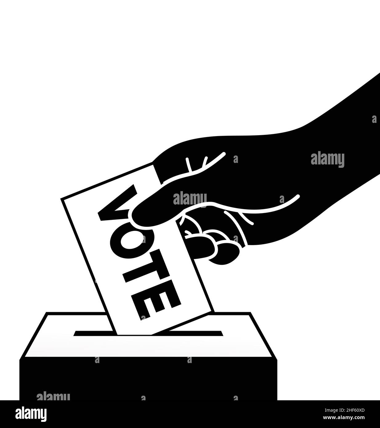 hand placing vote ballot paper in ballot box simple black and white