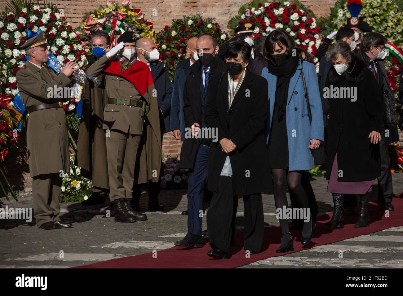 Rome, Italy. 14th Jan, 2022. Member of Sassoli's family attend the State funeral of the President Of The European Parliament, David Sassoli In the Basilica of Santa Maria degli Angeli e dei Martiri in Rome. David Sassoli died on the 11th of January 2022 at the age of 65 following a 'dysfunction of his immune system'. Credit: LSF Photo/Alamy Live News Stock Photo