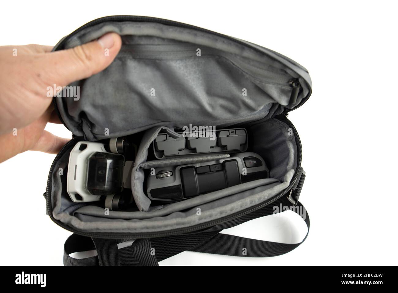 Drone in bag isolated on white Stock Photo Alamy