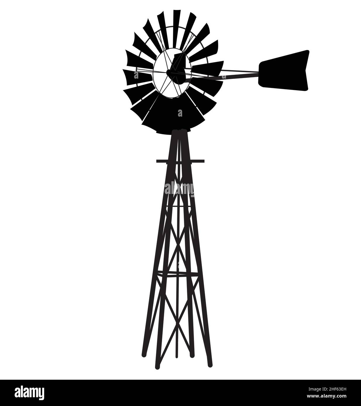 classic australian metal windmill windpump silhouette vector isolated on white background Stock Vector