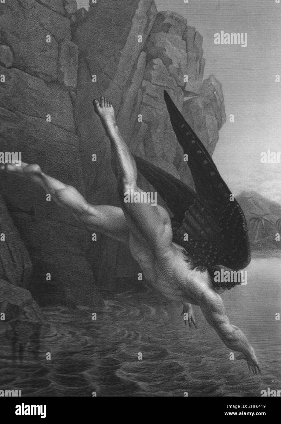 Satan Plunges Into The River Styx from French Ed of Paradise Lost POSTER (453x640). Stock Photo