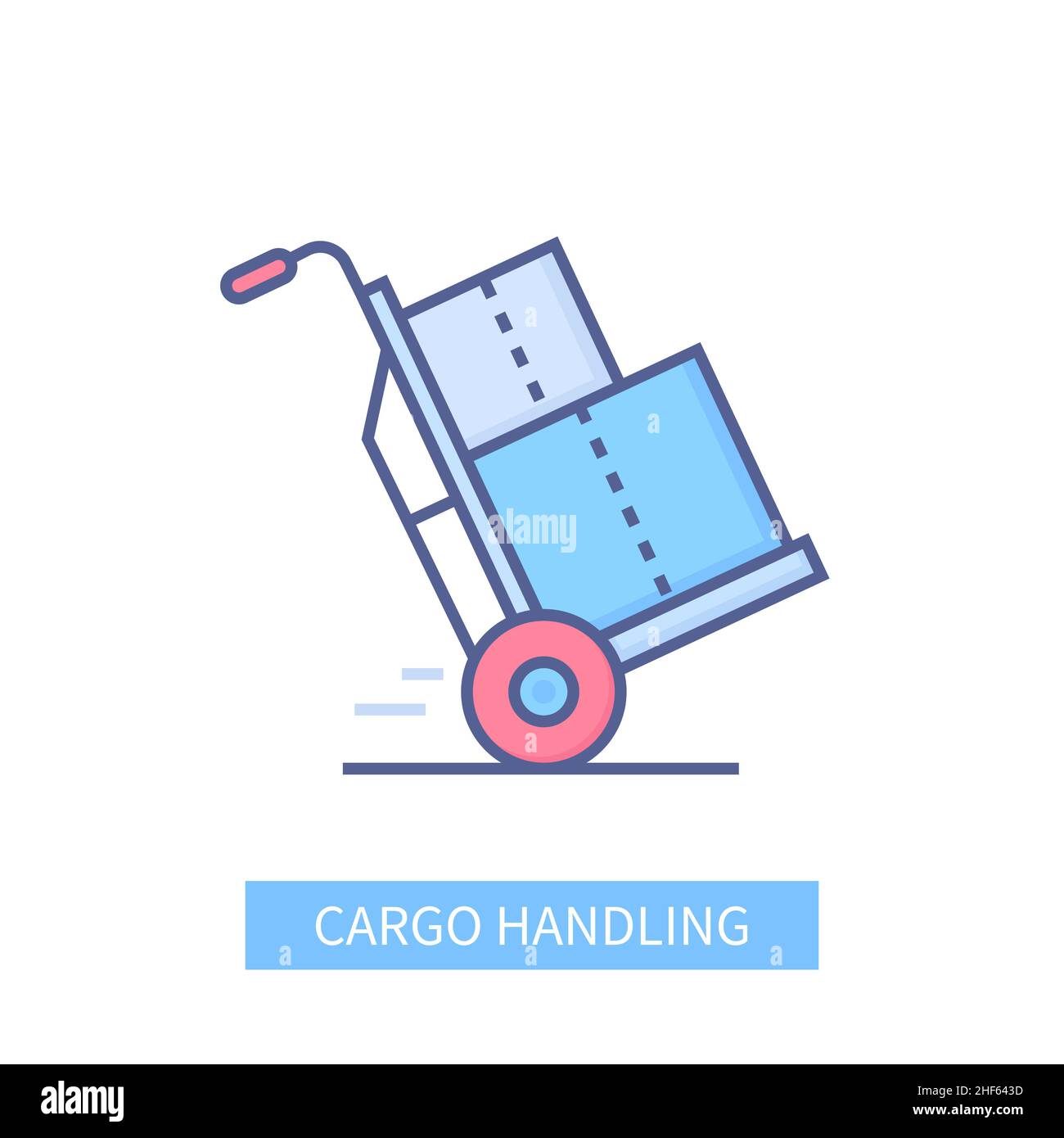 Cargo handling - modern colored line design style icon on white background. Neat detailed image of trolley on wheels with two boxes on top. Transporta Stock Vector