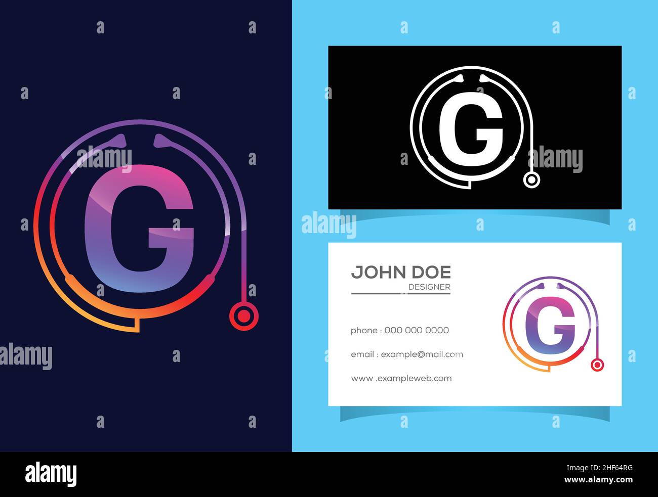 Initial G monogram alphabet with doctor stethoscope. Vector stethoscope ...