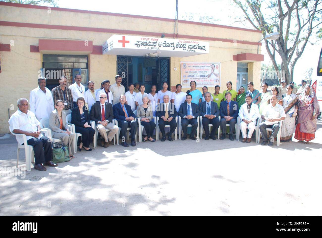 Secretary Sebelius in front of the Primary Health Center in Belgaum, India. Stock Photo