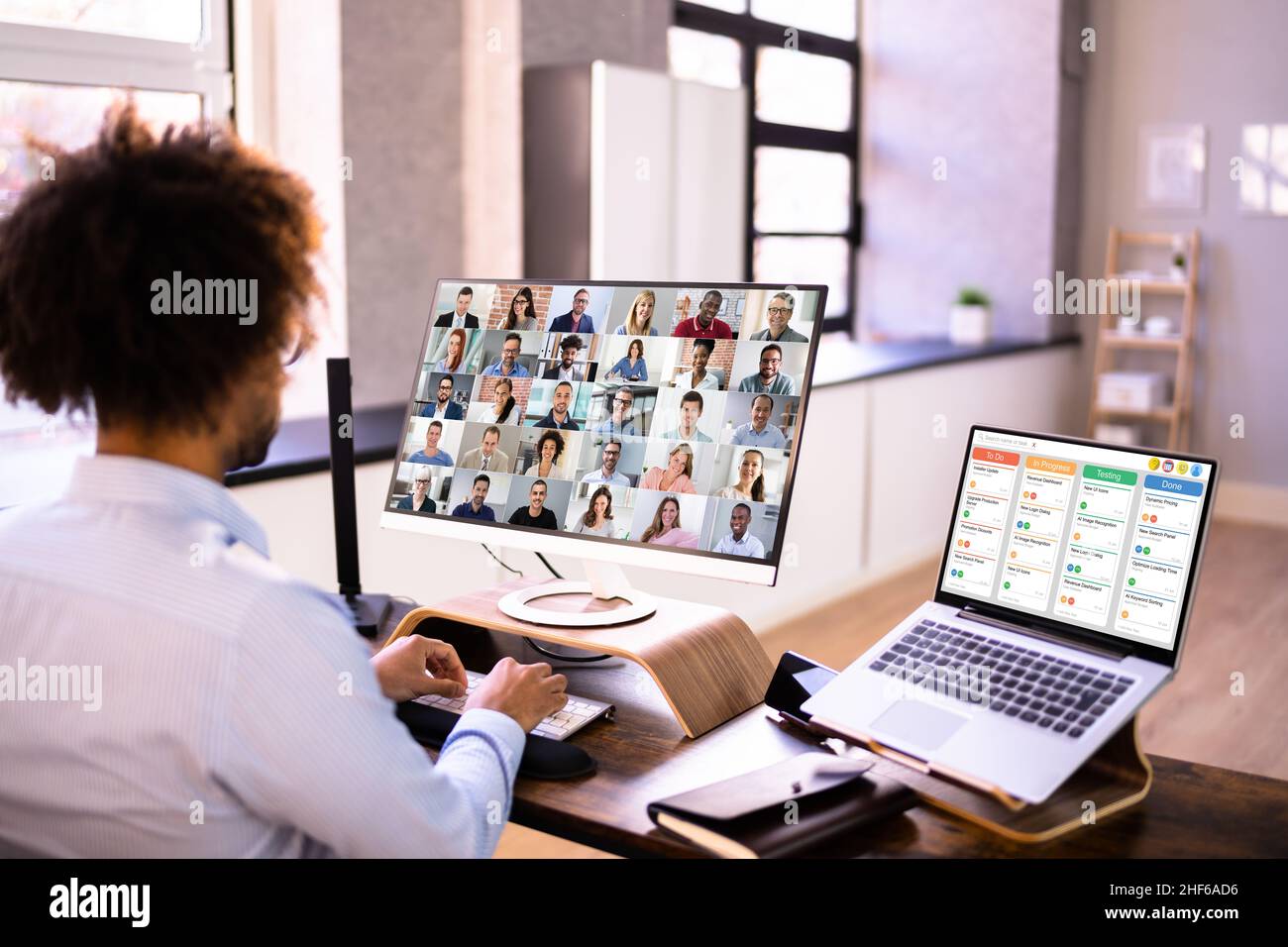 Online Remote Video Conference Webinar Meeting Call Stock Photo