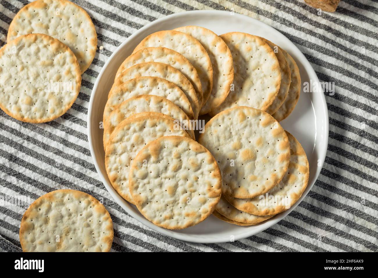 Healthy Round Table Water Crackers with Salt Stock Photo Alamy