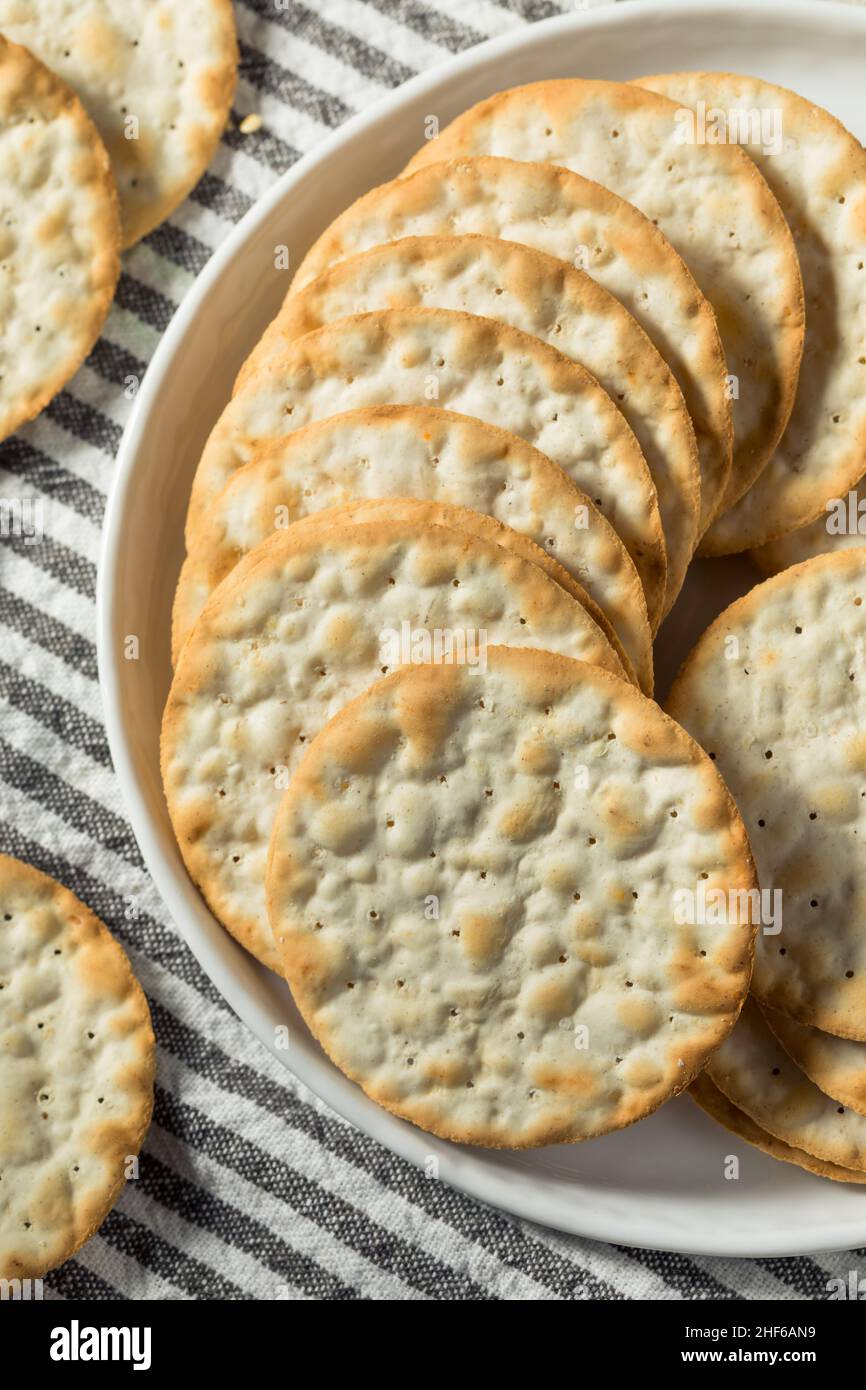 Healthy Round Table Water Crackers with Salt Stock Photo Alamy