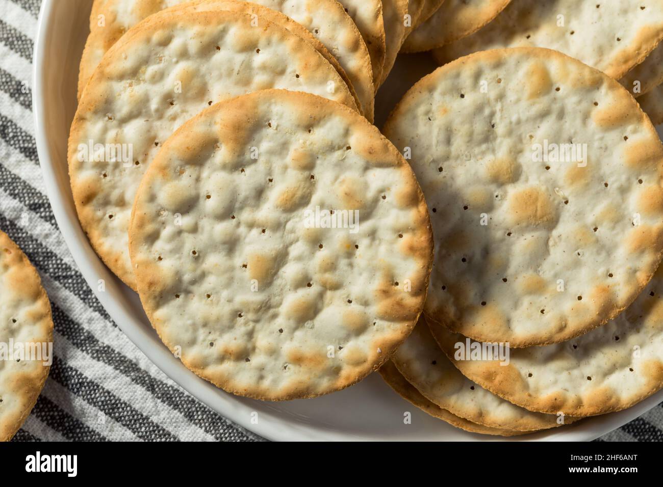 Healthy Round Table Water Crackers with Salt Stock Photo Alamy