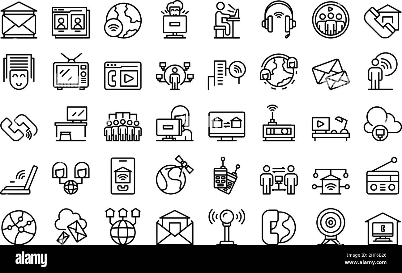 Stay connected icons set outline vector. Home work. Office people Stock