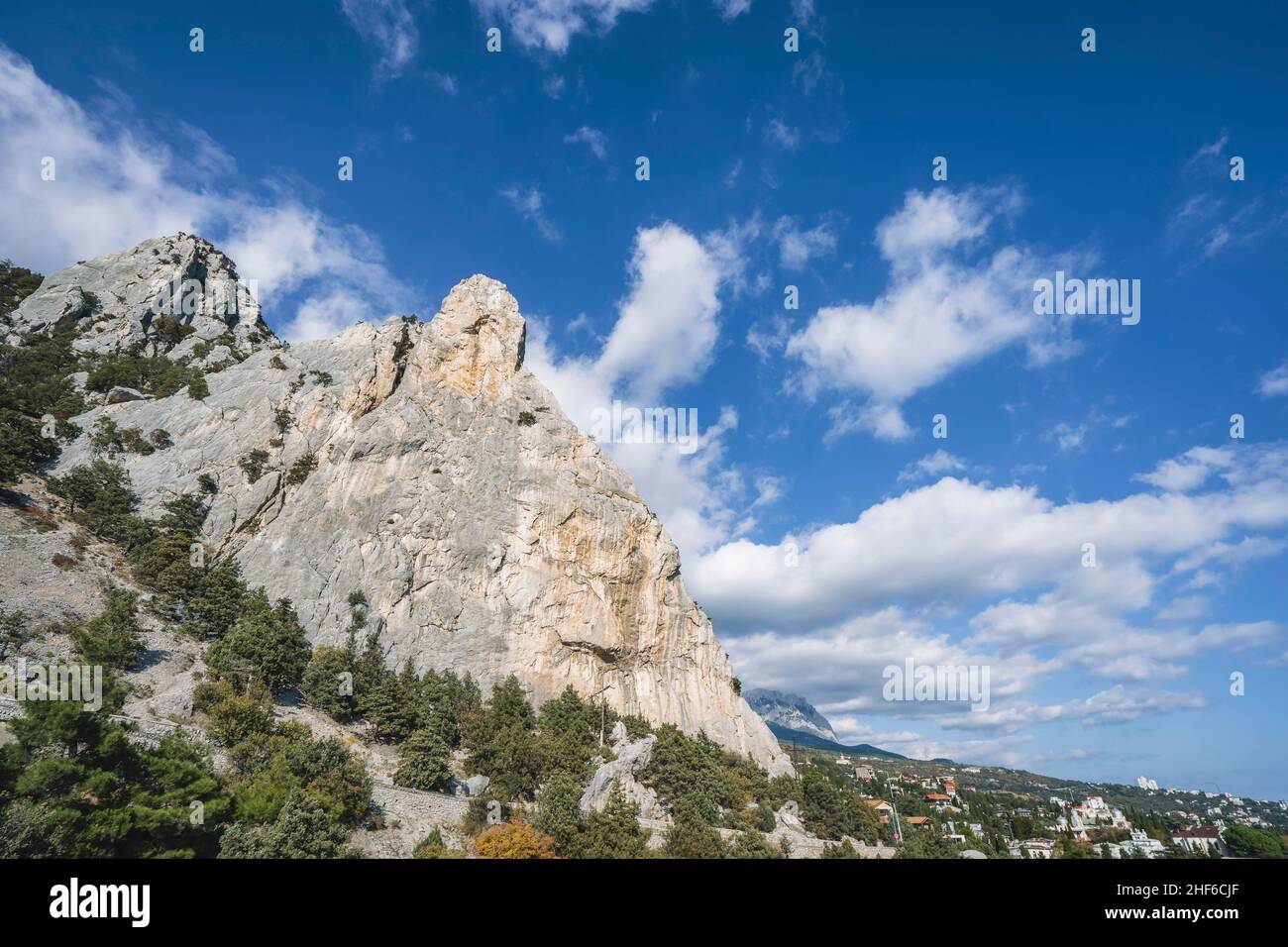 Mountain named Cat in Simeiz small town. The Peninsula Of Crimea. Black Sea. Stock Photo