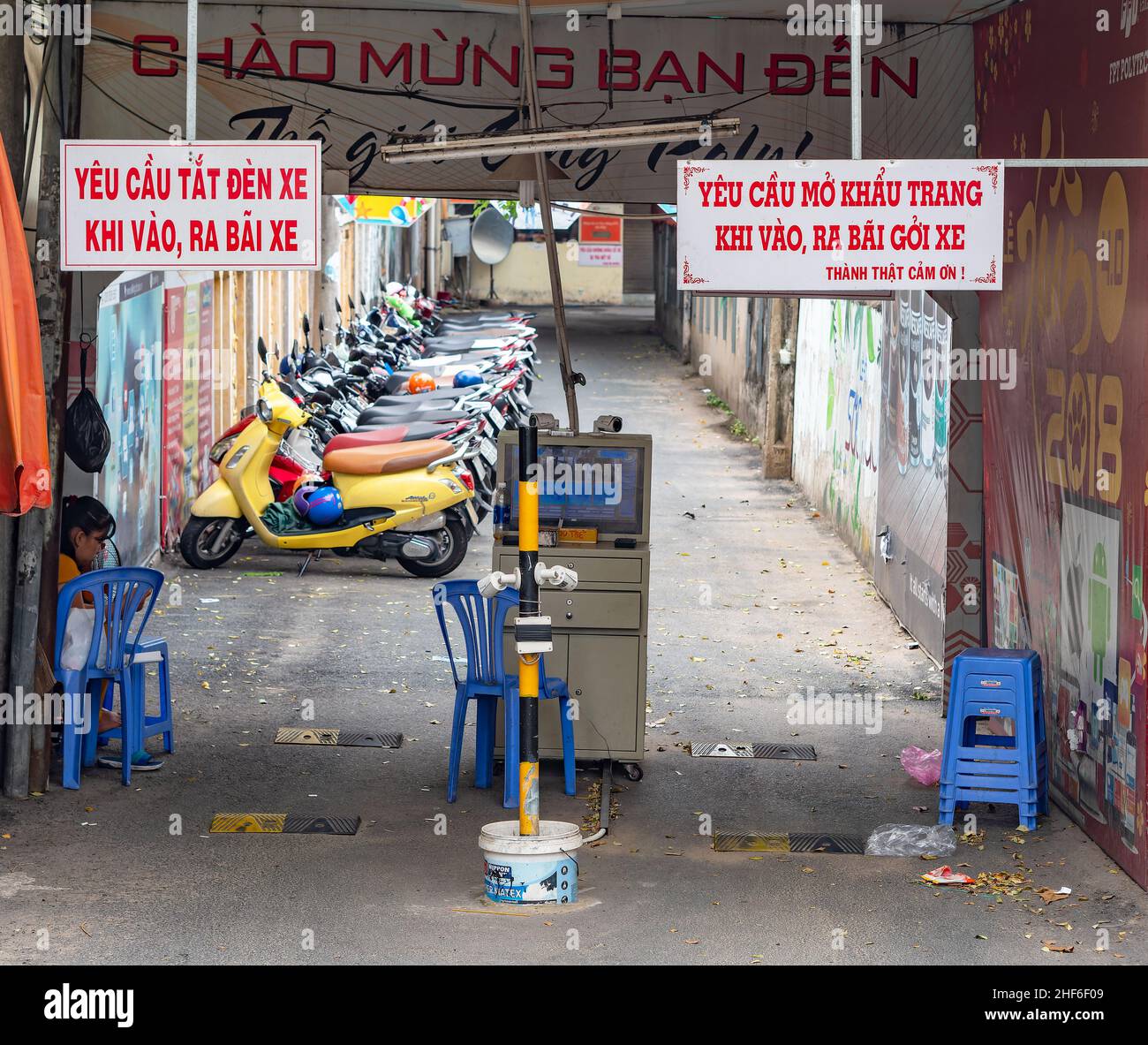 Motorbike parking in Ho Chi Minh City, Vietnam. Ho Chi Minh City has countless motorbike parkings at backyards and indoor, where for a small fee peopl Stock Photo