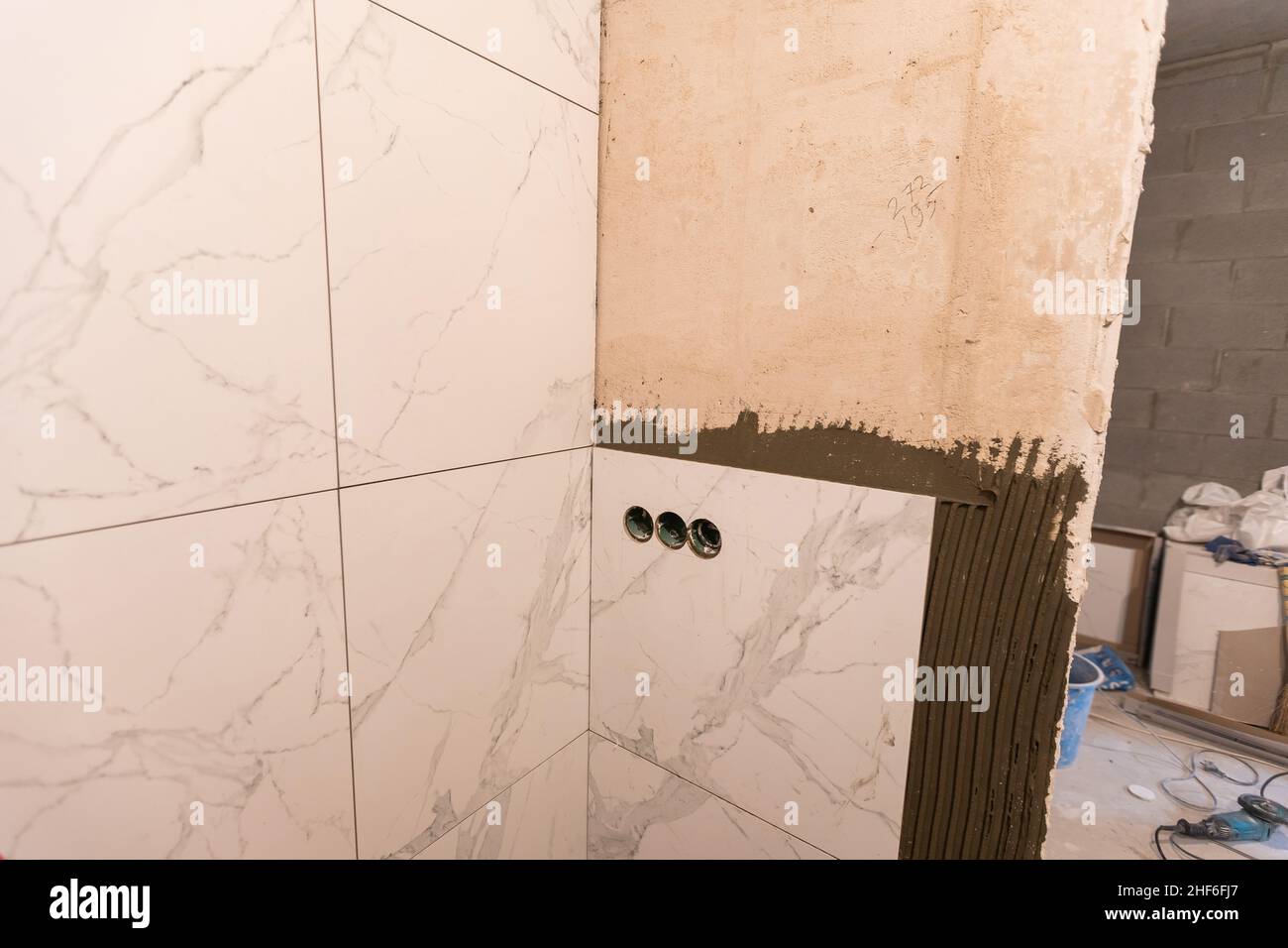 Under construction new bathtub remodeling a home bathroom, plumbing