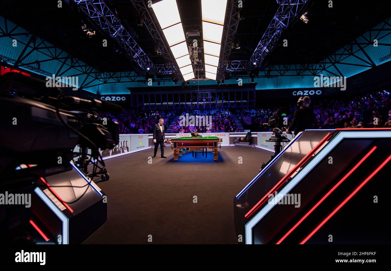 London, UK. 14th Jan, 2022. Judd Trump v Kyren Wilson on Day 6 matches during the 2022 Cazoo Master at Alexandra Palace on Friday, January 14, 2022 in LONDON ENGLAND. Credit: Taka G Wu/Alamy Live News Stock Photo