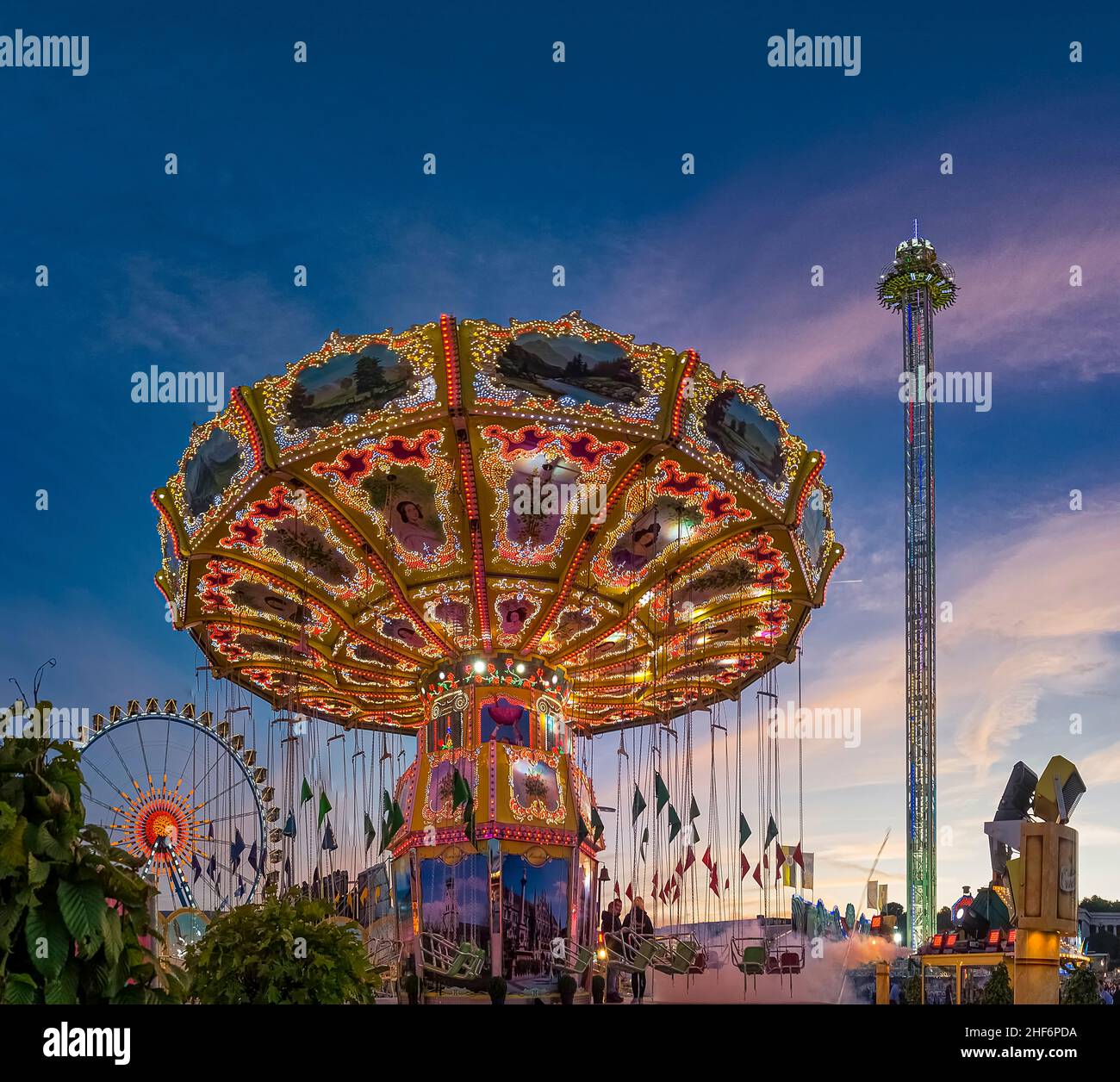 Carousel ride at blue hour. Carousel background. Stock Photo