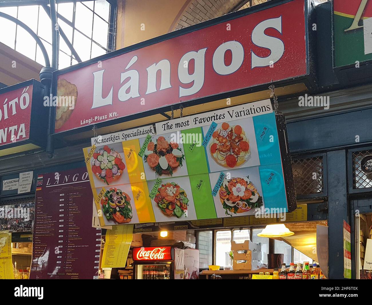 Budapest, Hungary 13 March 2018 Langos market stall, inside the