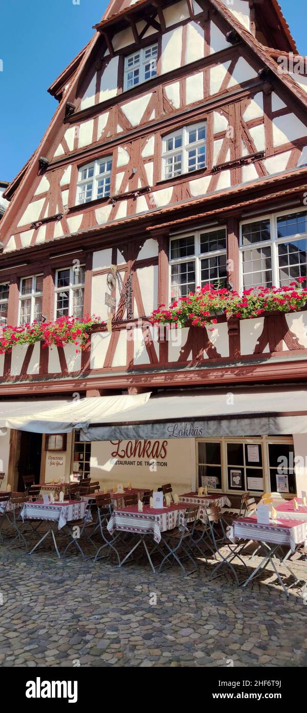 upscale gastronomy in the district 'Petit France' in Strasbourg,  Alsace,  France Stock Photo